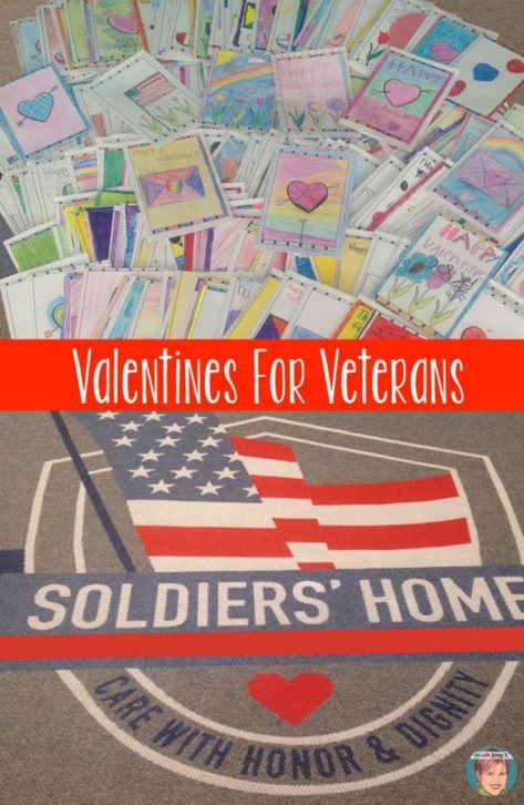 Valentines For Veterans - a meaningful Valentine’s Day activity for your students. #artwithjennyk Valentines For Veterans Ideas, Valentines For Veterans, Flag Art Project, Patriotic Activities, Art With Jenny K, Veterans Day Activities, Self Esteem Activities, Art Project For Kids, Elementary School Classroom