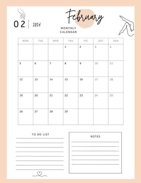 February Monthly Calendar Free Printable Monthly Planner, 2024 Monthly Calendar, Free Planner Templates, Monthly Overview, Monthly Planner Template, Sense Of Purpose, Today Calendar, Monthly Calendar Printable, Calendar Printable