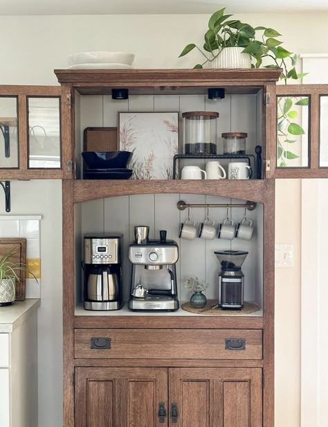 Armoire Coffee Bar, Coffee Bar Decor Ideas, Bar Decor Ideas, Coffee Station Decor, Kitchen Flooring Options, Home Bar Ideas, Coffee Cabinet, Coffee Station Kitchen, Coffee Bar Decor