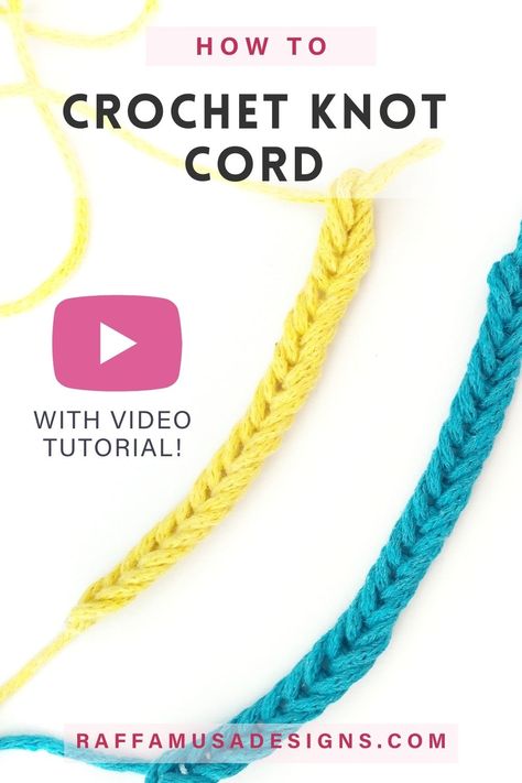 two crochet knot cords made in yellow and blue yarn Romanian Crochet Cord, Crochet A Cord How To Make, How To Crochet Straps For Tops, Romanian Cord Crochet, Crochet Strap Pattern Free, Crochet Straps For Tops, I Cord Crochet, Crochet Cords, Crochet Belts