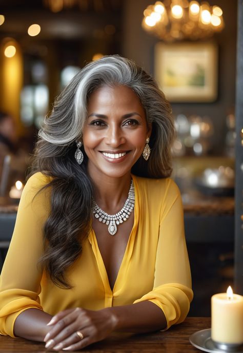 Beautiful Middle Aged Woman, Middle Aged Black Woman, Graying Gracefully, Older Woman Portrait, South American Women, Pepper Hair, Silver Haired Beauties, Health Hair, Gorgeous Gray Hair