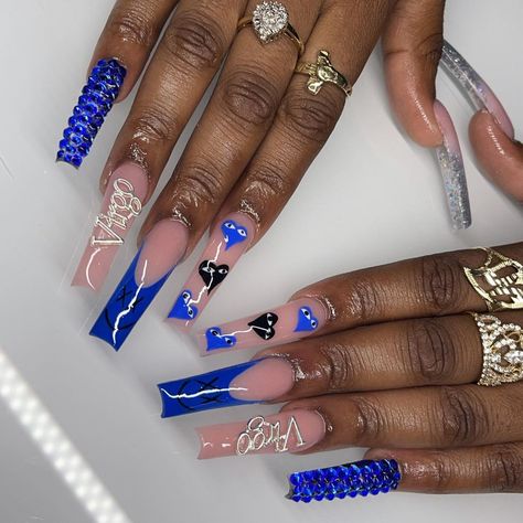 SEPTEMBER BOOKS OPEN NOW ‼️ on Instagram: “VIRGO SZN ♍️💙 • OCTOBER BOOKS OPEN ON SEPTEMBER 25TH • • #explorepage #acrylicnails #longnails #coloredacrylic #squarenails #coffinnails…” 21st Birthday Nails Blue, Long Blue Acrylic Nails, Birthday Nails Blue, Virgo Szn, September Books, 21st Birthday Nails, Short Dreadlocks, Dreadlocks Styles, Acrylics Nails