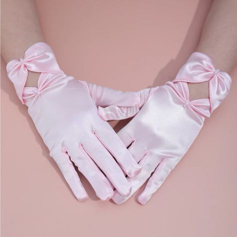 Bow Decor Gloves Color: Pink Length:8.7 Inch Glamour Gloves, Satin Gloves, Rococo Fashion, Pink Gloves, Girls Gloves, Bow Decor, Lace Gloves, Womens Vintage Dresses, Girl Inspiration