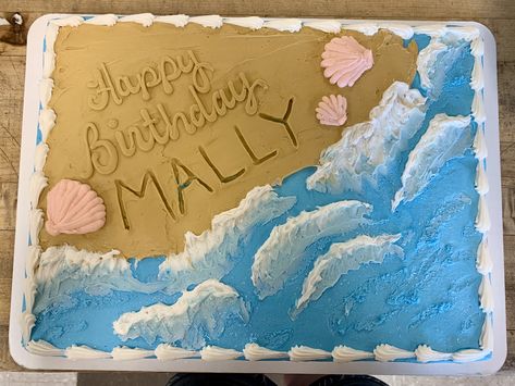 Aquatic Birthday Party Ideas, Beach Birthday Party Cake, Beach Theme Cakes Birthday Simple, Beach Theme Cakes Birthday, Beachy Birthday Cake, Beach Cookie Cake, Beach Cake Ideas, Ocean Sheet Cake Ideas, Summer Sheet Cake Designs