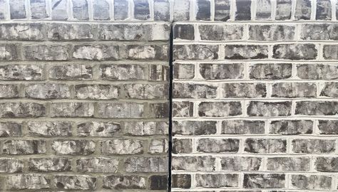 The difference mortar makes to the look of a brick wall is enormous. Tufts House Brick with Gray Mortar on left and Tufts House brick with White Mortar on right. The don't even look like the same brick, but they were laid out of the same pallet. Pine Hall Brick, Types Of Bricks, Brown Brick, Types Of Architecture, A Brick Wall, Grey Brick, Brick Exterior House, Grey Houses, Roof Colors