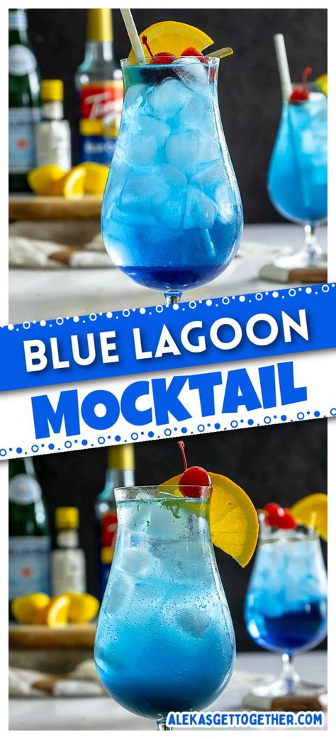 Blue Mocktail, Blue Lagoon Mocktail, Party Small Bites, Party Food Ideas Appetizers, Blue Lagoon Cocktail, Food Ideas Appetizers, Blue Drink, Blue Drinks, Bright Blue Color