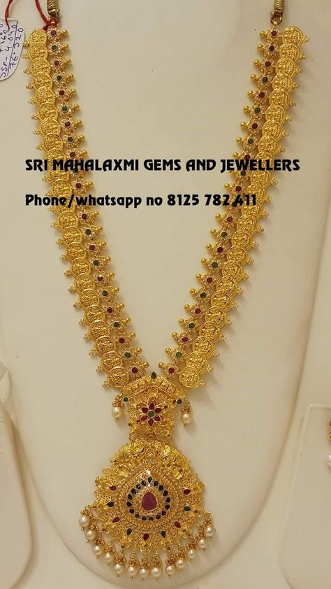 7.6 thulas kasulaperu Jewelry Design Long Haram, Gold Long Haralu, Wedding Jewellery Collection Gold, Gold Jewels Design Haram, Long Haram Designs Indian, Long Haram Gold Jewellery Designs, Gold Haram Designs, Haram Designs, Long Haram