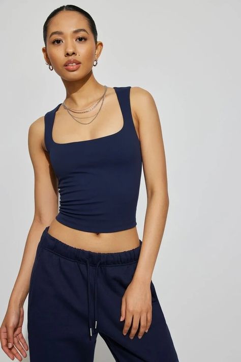 Amber Portrait Neck Tank Top, Mariana Blue Garage Tank Tops, Tight Tank Top, Square Neck Tank Top, Garage Clothing, Tank Top Outfits, Woven Jacket, Cute Tank Tops, Square Neck Top, Next Clothes