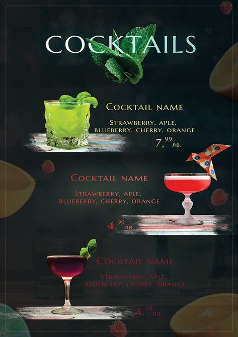 Cocktail Menu Design Ideas, Cocktail Menu Design, Drink Menu Design, Cocktail Names, Orange Cocktails, Drink List, Menu Design Template, Bar Designs, Drink Photo