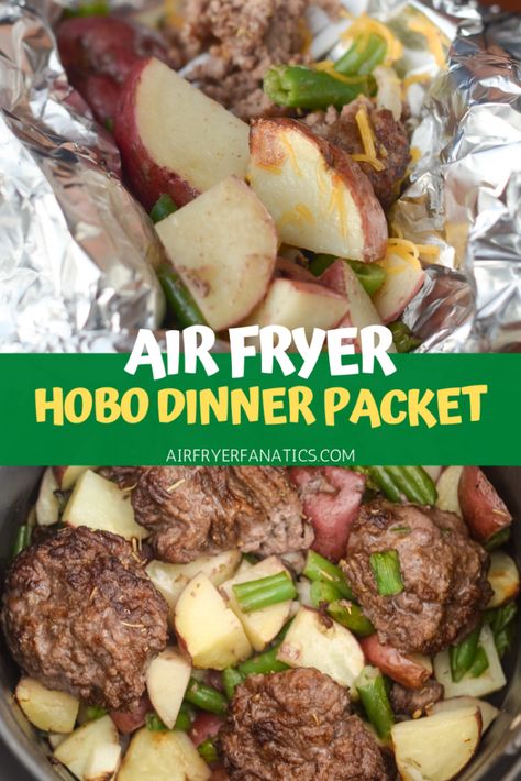 Foil Packs Air Fryer, Air Fryer Foil Packet Meals, Air Fryer Meals For Two, Hobo Dinner Foil Packets, Dinner Foil Packets, Air Fryer Beef, Hobo Dinner, Hobo Dinners, The Best Air Fryer