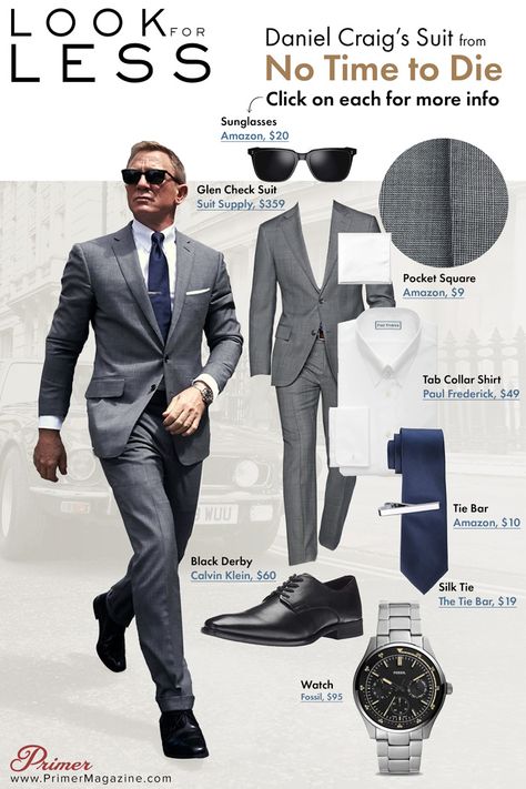 Look For Less: Daniel Craig's Suit From No Time To Die | Primer Men’s Suit Outfit, Men’s Work Suits, Men’s Suit Styles, Daniel Craig James Bond Style, Mens Suits 2023, Work Suits Men, Outfit Suit Men, Suit Styles For Men, Business Suits Men