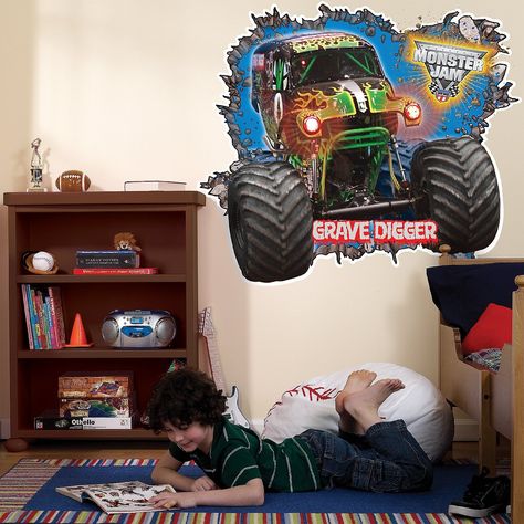 Monster Jam Wall Decals Monster Jam Room, Monster Truck Bedroom, Monster Truck Room, Monster Jam Birthday Party, Monster Truck Rally, Jam Room, Truck Bedroom, Monster Jam Birthday, Monster Jam Party