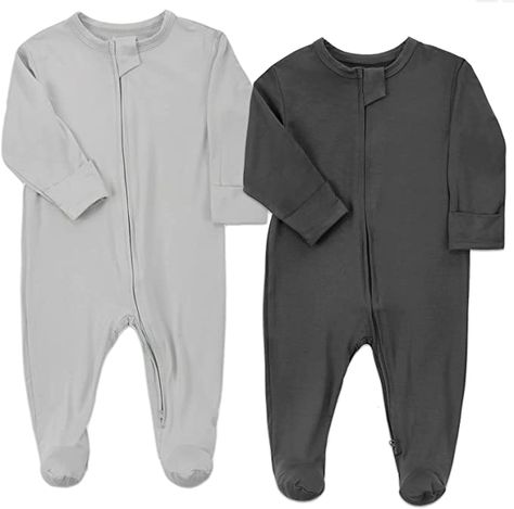 Aablexema Baby Footie Bamboo Pajamas Zipper - Unisex Infant Newborn Sleep Play Footed Onesie Pjs with Mittens Baby Footie Pajamas, Footie Pajamas, Bamboo Pajamas, Footie Pajama, Baby Pajamas, Organic Cotton Baby, Baby Warmer, Newborn Boy