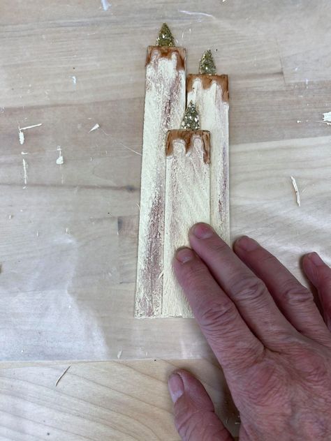 Imbolc Decorations, Paint Stir Stick Crafts, Painted Sticks Diy, Paint Stick Crafts Diy Projects, Paint Stick Crafts, Diy Candle Sticks, The Shabby Tree, Candle Ornament, Shabby Tree