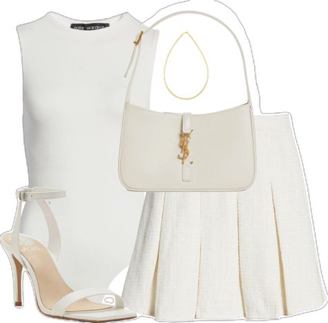 Pleated Skirt Outfit, White Pleated Skirt, Sophisticated Outfits, Pleated Skirts, White Heels, Sleeveless Bodysuit, White Outfits, Lookbook Outfits, Teen Fashion Outfits