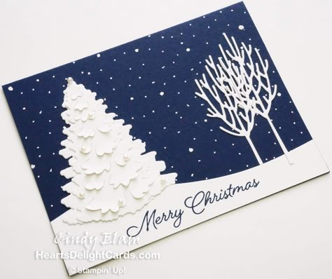 Heart's Delight Cards, Winter Woods, In the Woods Framelits, Christmas Card, Stampin' Up! Winter Karten, Christmas Tree Metal, Stampin Up Weihnachten, Christmas Card Tutorials, Christmas Cards 2018, Stamped Christmas Cards, Winter Woods, Wood Card, Christmas Stencils