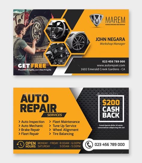 Auto Repair Business Card Template PSD Graphic Designer Visiting Card Ideas, Cart Visit Design, Canva Business Cards, Mobile Business Card, Business Card Fonts, Car Cards, Simple Website Design, Visiting Card Templates, Business Card Template Psd