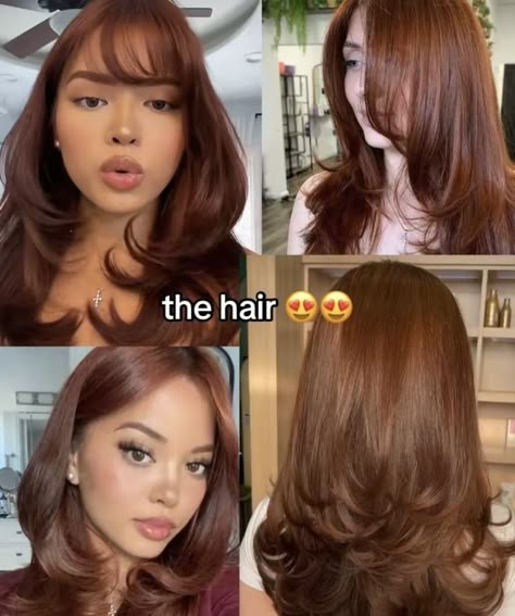 Plus Size Hair Color Ideas, Auburn Hair Color On Tan Skin, Deep Auburn Curly Hair, Back Hair Layers, Tan Hair Color Skin, Pantone Hair Color, Olive Undertone Hair Color, Dark Ginger Hair Tan Skin, Cool Summer Hair Color Ideas