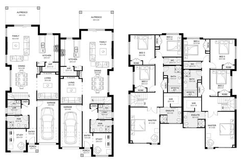 Forest Glen 52.5 - Duplex Level - Floorplan by Kurmond Homes - New Home Builders Sydney NSW Cluster House, Dual Occupancy, Strive For Excellence, Duplex Floor Plans, Narrow House Plans, Two Story House Design, Duplex Plans, Apartment Floor, Granny Flats