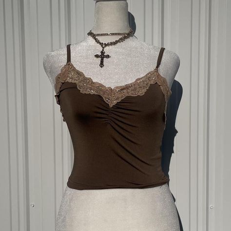 Coquette brown lace top 🤎💋🍒
Labelled as a small... - Depop Coquette Brown, Brown Lace Top, Brown Vest Women, Dark Brown Top, Top With Lace Trim, Brown Vest, Brown Top, Lace Tops, No Brand