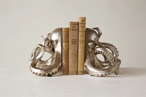 Set of 2 Octopus Bookends in Silver design by BD Edition – BURKE DECOR Octopus Bookends, Decorative Bookends, Octopus Design, Book Ends, Creative Co Op, Modern Accents, Burke Decor, Nautical Decor, Coastal Style