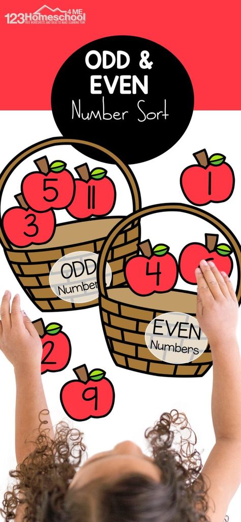 Looking for a fun fall themed apple math activity? You will love this clever even odd sort that combines a fun apple activity with practice sorting odd and even numbers! Use this apple craft with kindergarten and first graders to play and learn this September! Apple Math Activity, Apple Math Kindergarten, Gardening Preschool, Number Activities Kindergarten, Math Apple Activities, Apple Science Experiments, Kids Numbers, Odd And Even Numbers, Number Activities Preschool