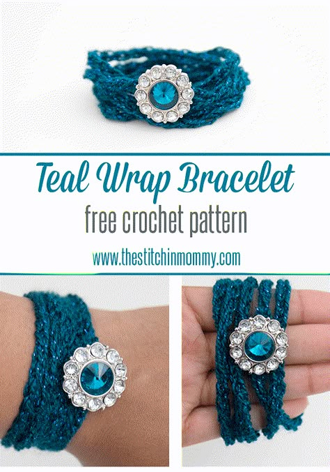 Teal Wrap Bracelet - Free Crochet Pattern | www.thestitchinmommy.com Crocheted Bracelets, Crochet Bracelets, Crocheted Jewelry, Crochet Bracelet Pattern, Crochet Necklace Pattern, Crochet Jewlery, Bracelet Crochet, Crochet Wearables, Crochet Jewellery