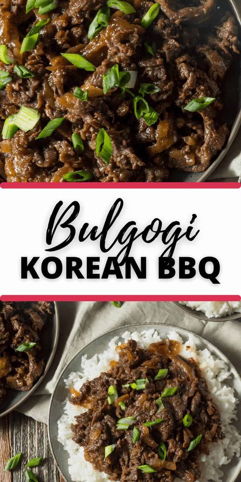 A Bulgogi Korean BBQ is a delicious and traditional Korean beef dish that is a quick and easy meal that you can make any night of the week. Even though it only takes minutes, the flavor is amazing. Korean Bbq Recipes, Bim Bim Bap, Korean Bbq At Home, Korean Meals, Korean Beef Bulgogi, Korean Barbeque, Korean Bbq Beef, Bulgogi Recipe, Hello Fresh Recipes