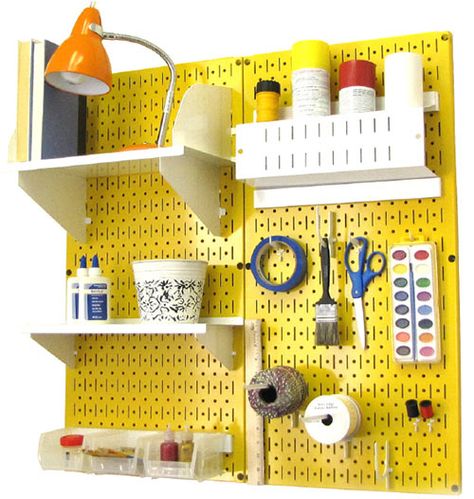 steel-pegboard-craft-organization Craft Pegboard, Craft Tool Storage, Steel Pegboard, Craft Storage Solutions, Pegboard Storage, Metal Pegboard, Pegboard Organization, Pegboard Accessories, Hobby Craft