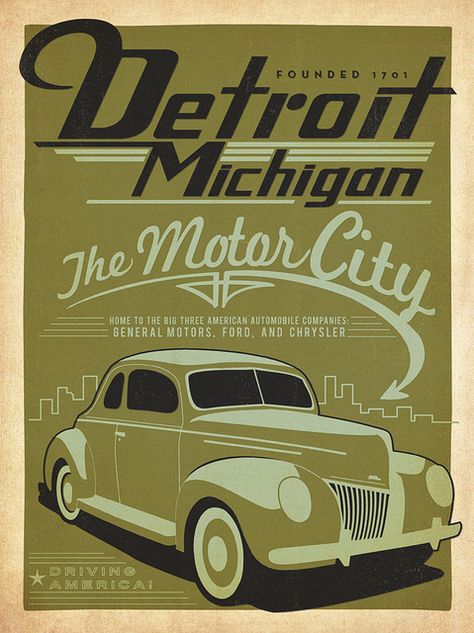 De troit Detroit History, Anderson Design Group, Vintage Detroit, Detroit City, State Of Michigan, City Poster, Motor City, Old Car, Pure Michigan