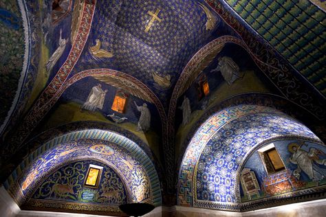 The earliest and best preserved of all mosaic monuments, and one of the most artistically perfect. Early Christian Art, Sicis Mosaic, Ravenna Italy, Eastern Roman, Types Of Architecture, Places In Italy, Byzantine Empire, Blue Mosaic, Byzantine Art