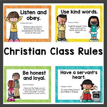 Christian Classroom Rules by Teaching Superkids | TpT Christian Classroom Rules, Sunday School Rules, Elementary Classroom Rules, Classroom Prayer, Christian School Classroom, Christian Classroom Decor, Preschool Classroom Themes, Class Rules Poster, Christian Classroom