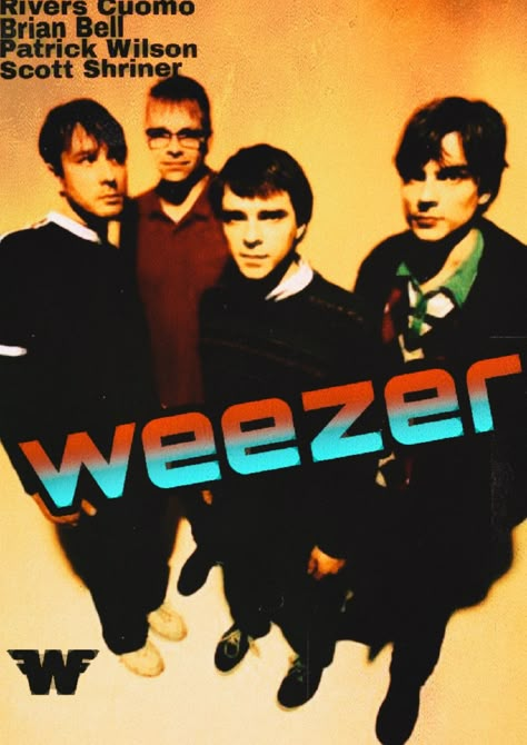 Weezer poster made by me !! Weezer Poster, Mellow Songs, Grunge Room Ideas, Printable Wall Collage, Bad Album, Rock Band Posters, Power Pop, Dorm Posters, Power Metal