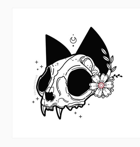 Bad Luck Aesthetic, Bad Luck Tattoo, Skull Head Drawing, Cat Skull Drawing, Cat Skull Art, Luck Illustration, Cat Skull Tattoo, Tattoo Crane, Head Drawing