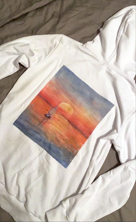 Hand-painted long sleeve white hoodie Paint On Hoodie, Painting On Hoodies, Painting Sweatshirts, Painting On Hoodies Ideas, Customizable White Hoodie, Hoodie Painting, Painted Custom Hoodie, Painted Hoodies, Painted Sweatshirt