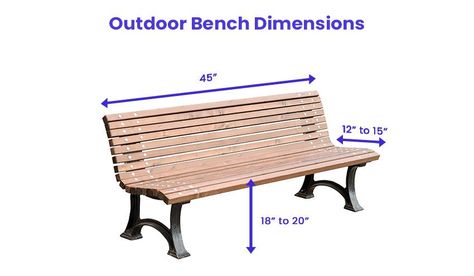 Outdoor bench dimensions Bench Height, Bench Dimensions, Sitting Bench, Children Of The Corn, Bench Seat, Outdoor Bench, Park Bench, Outdoor Living Space, Chair Design