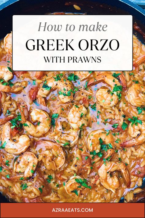 Greek Fish, Greek Shrimp, Shrimp Orzo, Greek Orzo, Prawn Dishes, Prawn Salad, Orzo Recipes, Greek Pasta, Prawn Recipes