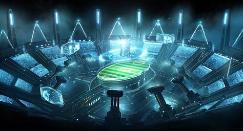 Emmanuel Shiu sci-fi 8 Futuristic Arena, Galactik Football, Arena Design, Modern Futurism, Gladiator Arena, Neon Noir, Battle Arena, Sci Fi City, Sports Arena