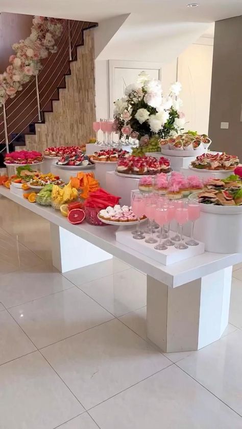 this inspo is so cute I love their insta page 😍🔥 in 2022 | Party buffet, Party food buffet, Party snack table Party Food Bars, Brunch Party Decorations, Decoration Buffet, Catering Food Displays, 60th Birthday Decorations, Catering Display, Party Food Buffet, Birthday Dinner Party, Catering Ideas Food