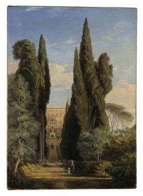 Edward Lear (Holloway 1812-1888 San Remo)  Cypresses at the Villa d'Este, Tivoli  Price realised  USD 104,500 Edward Lear, Edmund Dulac, Walter Crane, Italian Landscape, Art Camp, Cypress Trees, British Art, Aesthetic Painting, Ethereal Art