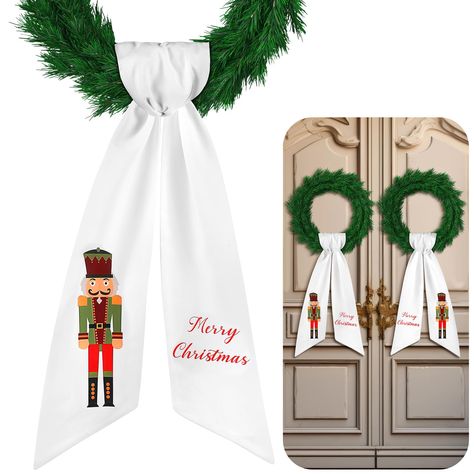 Christmas Wreath Sash, Wreath With Sash, White Nutcracker, Wreath Sashes, Nutcracker Pattern, Classic Nutcracker, Wreath Sash, Wreath Accessories, Wall White