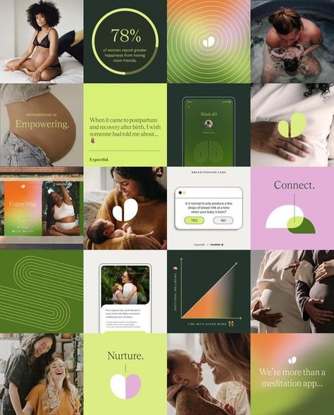 Herman • Scheer on Instagram: "Wow. In Dec. 2021, H-S delivered @nathaliewalton and her team at @expectful a brand book that encapsulated the verbal and visual identity to fuel their growth away from just a meditation app for expecting mothers. They had huge ambitions to become THE holistic maternal health platform that normalizes and provides scientifically proven support that women need on their journey to motherhood. 🧑‍🍼 Fast forward to today. ➡️ ➡️ @babylist, who did more than $240 millio Organic Instagram Feed, Motherhood Graphic Design, Scientific Branding, Mother Branding, Mom Branding, Meditation Branding, Baby Brand Identity, Anthropology Aesthetic, Growth Branding