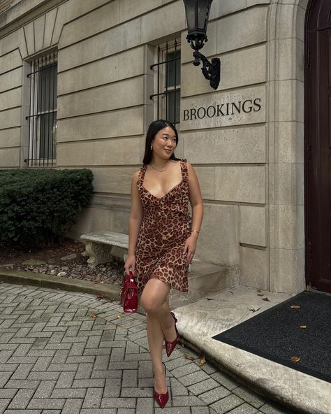 The leopard print dress my closet needed 🐆 . . . . . . . . leopard print. leopard print dress. cherry red. red heels. red bag. fall fashion. fall outfits. fall outfit ideas. early fall outfits. fall dresses. pinterest outfits. fashion inspo. minimal style. chic outfits. poses. pose ideas. just girly things. pinterest aesthetic. #runawaythelabel #leopardprintdress #fallfashion Leopard Print Dress Aesthetic, Cheetah Print Dress Outfit, Cheetah Dress Outfit, Leopard Heels Outfit, Leopard Print Dress Outfit, Birthday Vision Board, Printed Dress Outfit, Birthday Poses, Early Fall Outfits