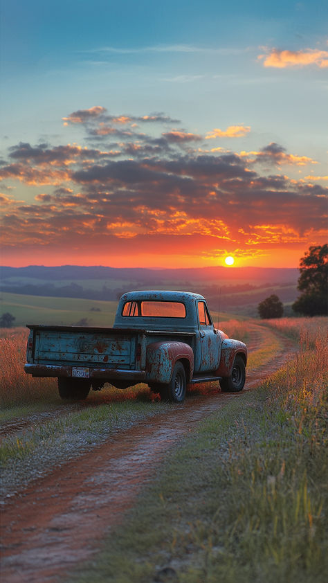 A vintage Ford truck driving through a field at sunset. 1950s Ford Truck, Old Truck, Old Ford Trucks Vintage, Ford Truck Aesthetic, Truck Photography, Pick Up Truck, Old Chevy Trucks, Vintage Trucks Aesthetic, Old Trucks Wallpaper