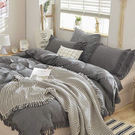 Farmhouse Bedding Sets, Duvet Covers Bohemian, Ruffle Duvet Cover, Boho Duvet, Grey Duvet, Bohemian Bedding, Gray Duvet Cover, Full Duvet Cover, Farmhouse Bedding