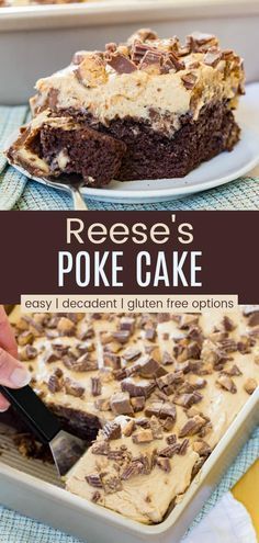 Reese’s Poke Cake Recipe, Reeses Poke Cake Easy, Reese’s Peanut Butter Cup Poke Cake, Reece’s Peanut Butter Cake, Reese’s Peanut Butter Poke Cake, Gluten Free Chocolate Peanut Butter Cake, Reese Poke Cake, Easy Desserts For A Crowd No Bake, Reese’s Poke Cake