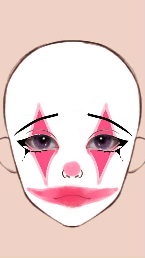 Pink Face Makeup Halloween, Pretty Face Paint Ideas, Face Paint Ideas Clown, Cute Pink Clown Makeup, Cute Simple Clown Makeup, How To Do Clown Makeup, Payasa Makeup, Clown Makeup Drawing, Clown Makeup Looks Drawing