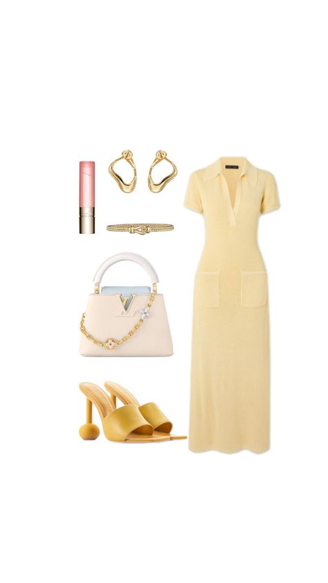 Fashion outfit fashion designer style ideas yellow dress yellow style polo dress yellow sandals yellow heels trendy heels trendy dress summer style summer outfit ideas evening outfit casual clothes casual outfit Outfit Ideas Evening, Heels Trendy, Trendy Dresses Summer, Trendy Heels, Trendy Outfit Ideas, Yellow Sandals, Yellow Heels, Evening Outfit, Summer Outfit Ideas