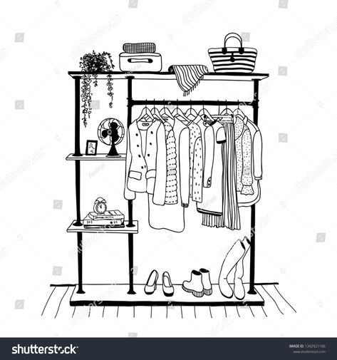 Outline drawing of clothes hanger in the interior of the room, sketch by hand with contour lines. Vector illustration #Ad , #ad, #hanger#interior#room#Outline Drawing Of Clothes, Room Outline, Cloth Hanger Stand, Room Sketch, Clothes Drawing, Contour Lines, Interior Architecture Drawing, Doodle Pages, Clothes Stand