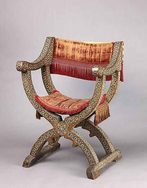 Dante Chair Seat, Back, and Seat Cushion. 15th or 16th c Italian. Walnut; red silk cut velvet, linen. Chest Accessories, History Of Furniture, Medieval Furniture, Italian Textiles, Ornate Furniture, Antique Chairs, Furniture Chairs, Beautiful Chair, Retro Designs